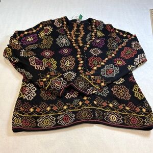 Peruvian Connection Multicolor Patterned Cardigan